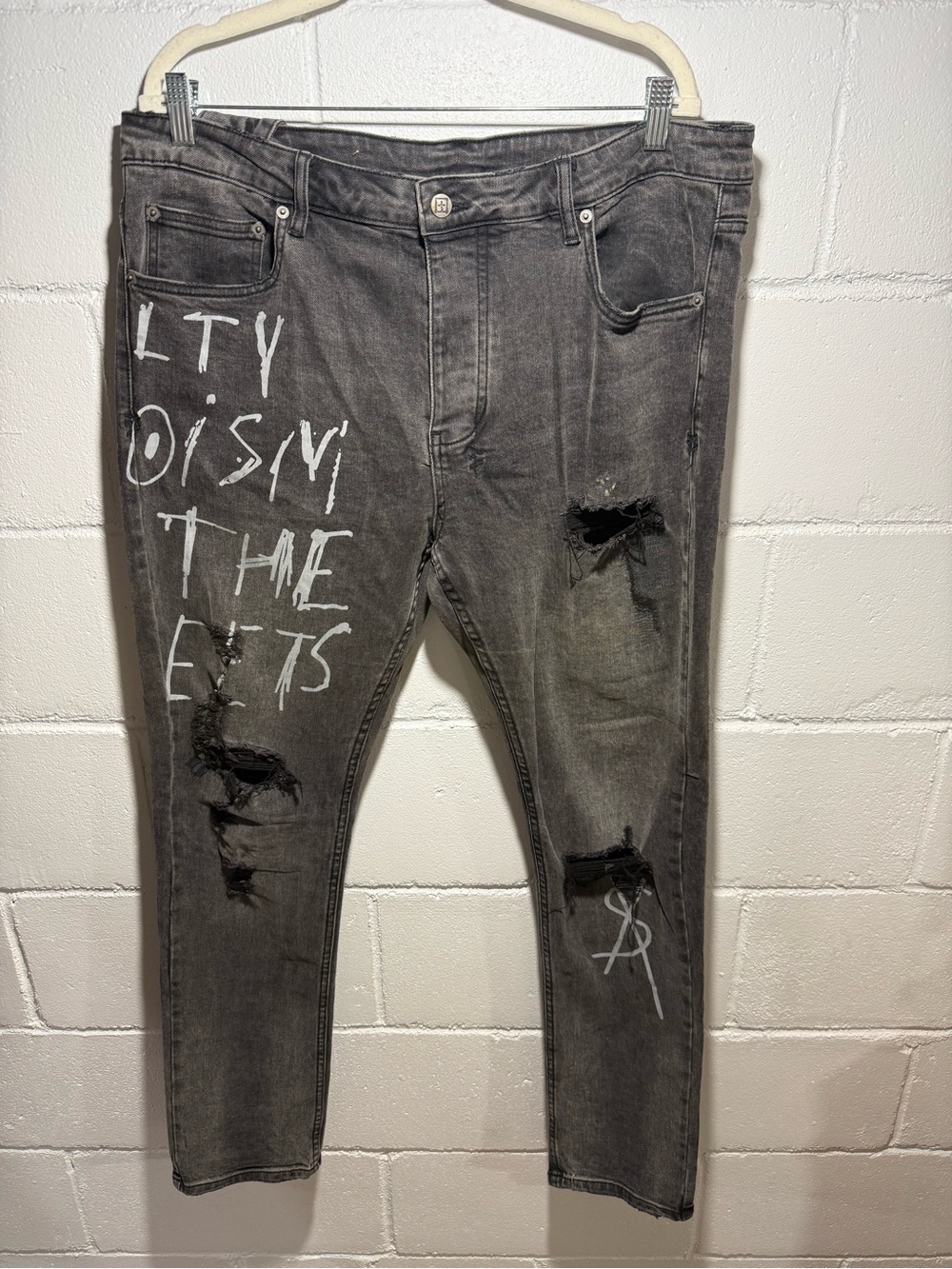 Authentic Ksubi Chitch Heroism jeans in a dark grey wash.